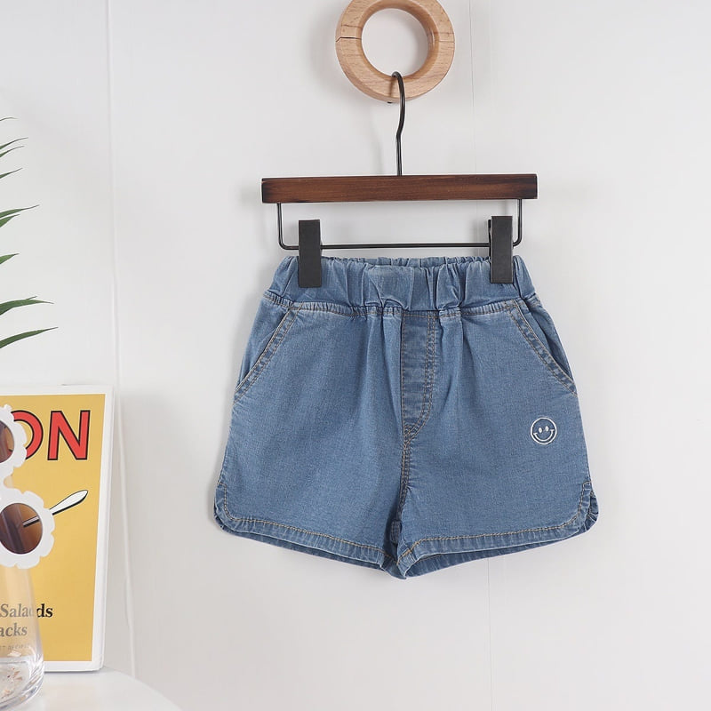 Olive denim - Korean Children Fashion - #kidsstore - Denim Smile Embroidery Pants - 6