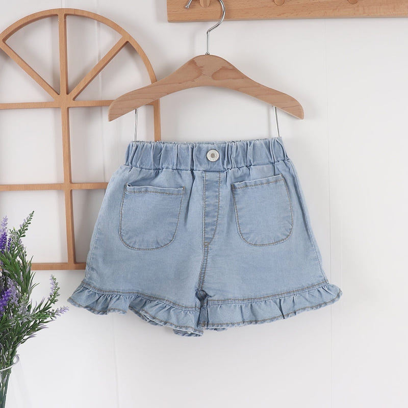 Olive denim - Korean Children Fashion - #kidsstore - Denim Frill Shorts - 2
