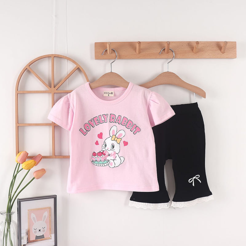 Olive denim - Korean Children Fashion - #kidzfashiontrend - Lovely Rabbit Tee - 6