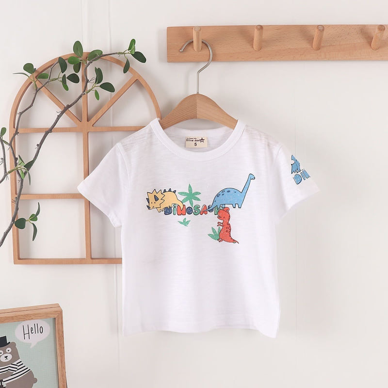 Olive denim - Korean Children Fashion - #kidsstore - Dino Tee - 4