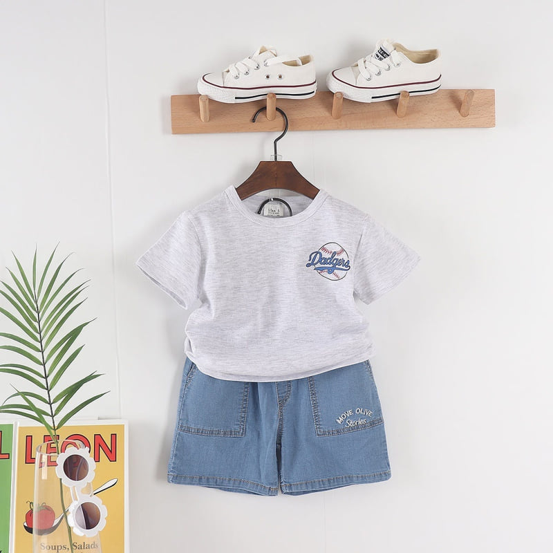 Olive denim - Korean Children Fashion - #kidzfashiontrend - Denim Front Pocket Embroidery Pants - 6