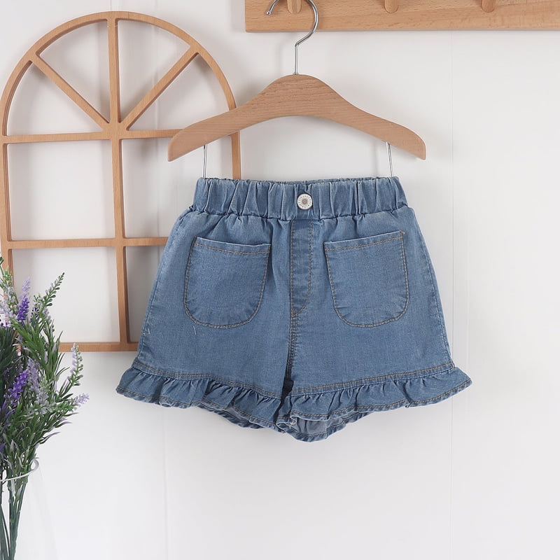Olive denim - Korean Children Fashion - #kidzfashiontrend - Denim Frill Shorts - 3
