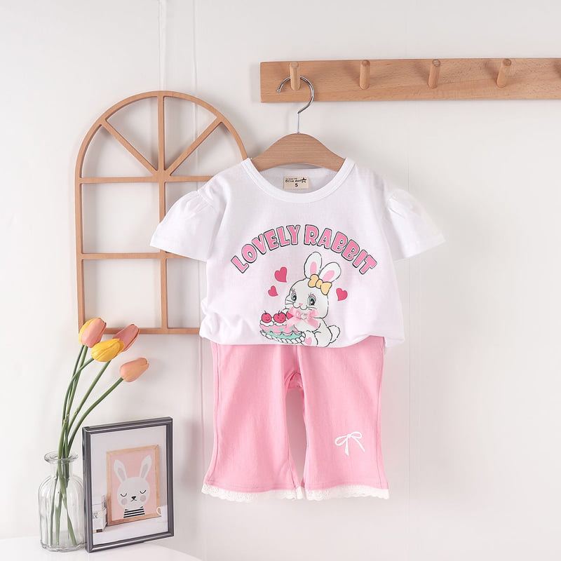 Olive denim - Korean Children Fashion - #littlefashionista - Lovely Rabbit Tee - 8