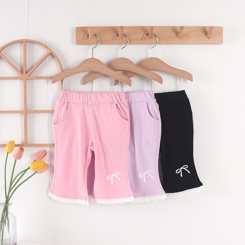Olive denim - Korean Children Fashion - #littlefashionista - Ribbon Lace Pants - 2