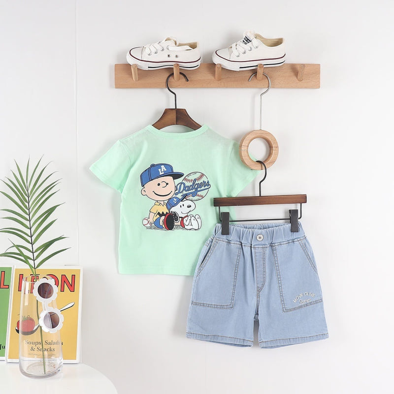 Olive denim - Korean Children Fashion - #littlefashionista - Denim Front Pocket Embroidery Pants - 8
