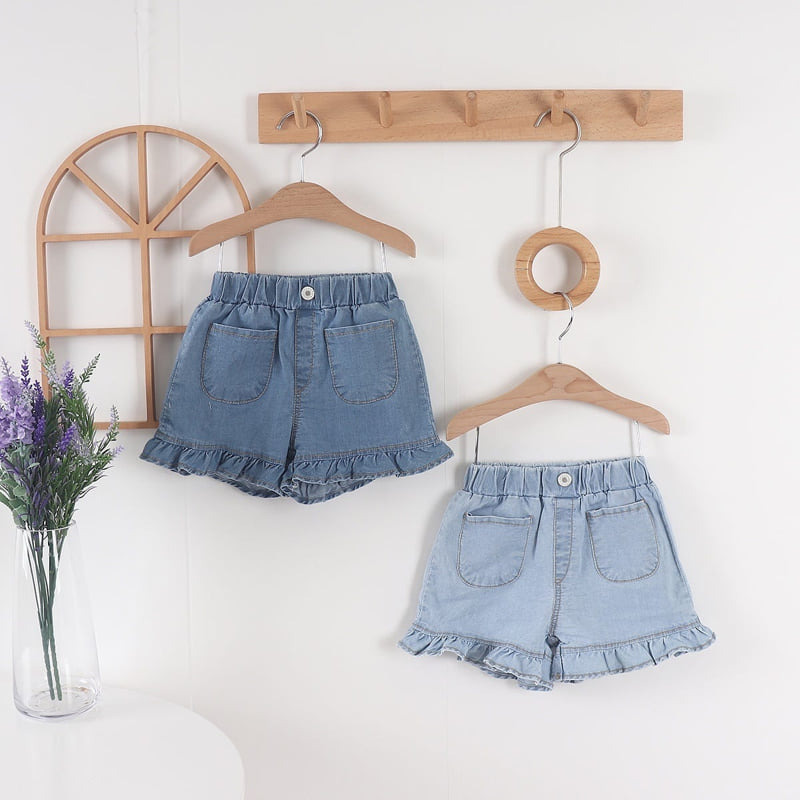 Olive denim - Korean Children Fashion - #littlefashionista - Denim Frill Shorts - 5