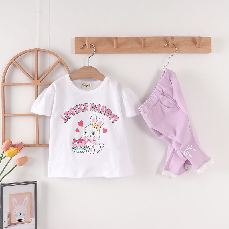 Olive denim - Korean Children Fashion - #magicofchildhood - Lovely Rabbit Tee - 9