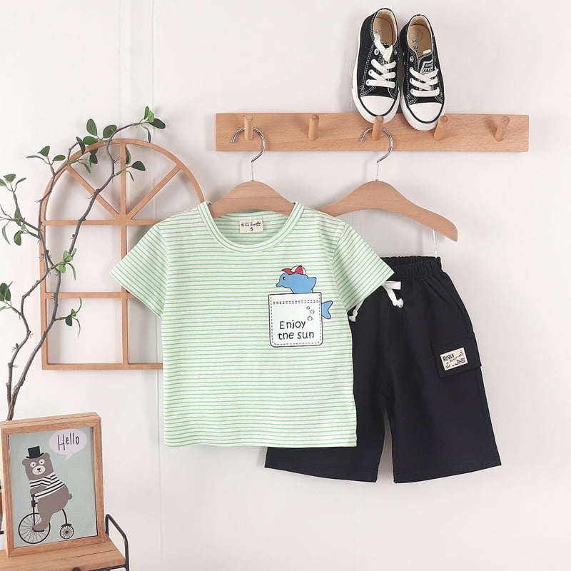 Olive denim - Korean Children Fashion - #magicofchildhood - Single Shark Tee - 8