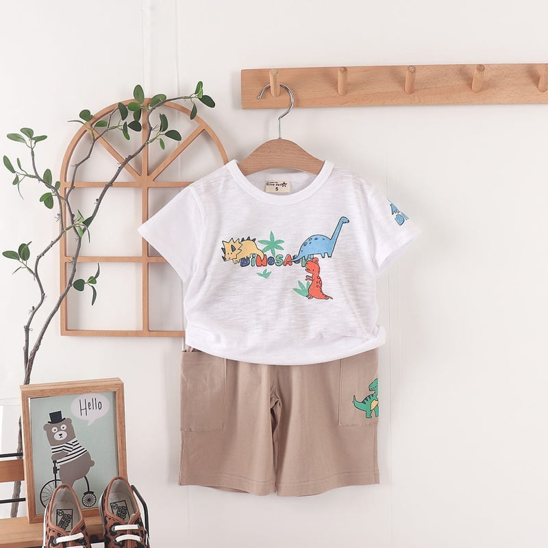 Olive denim - Korean Children Fashion - #magicofchildhood - Dino Tee - 7