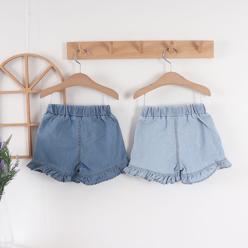 Olive denim - Korean Children Fashion - #magicofchildhood - Denim Frill Shorts - 6