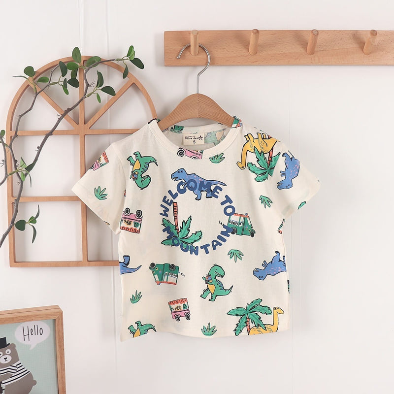 Olive denim - Korean Children Fashion - #magicofchildhood - Jurassic Tee - 2