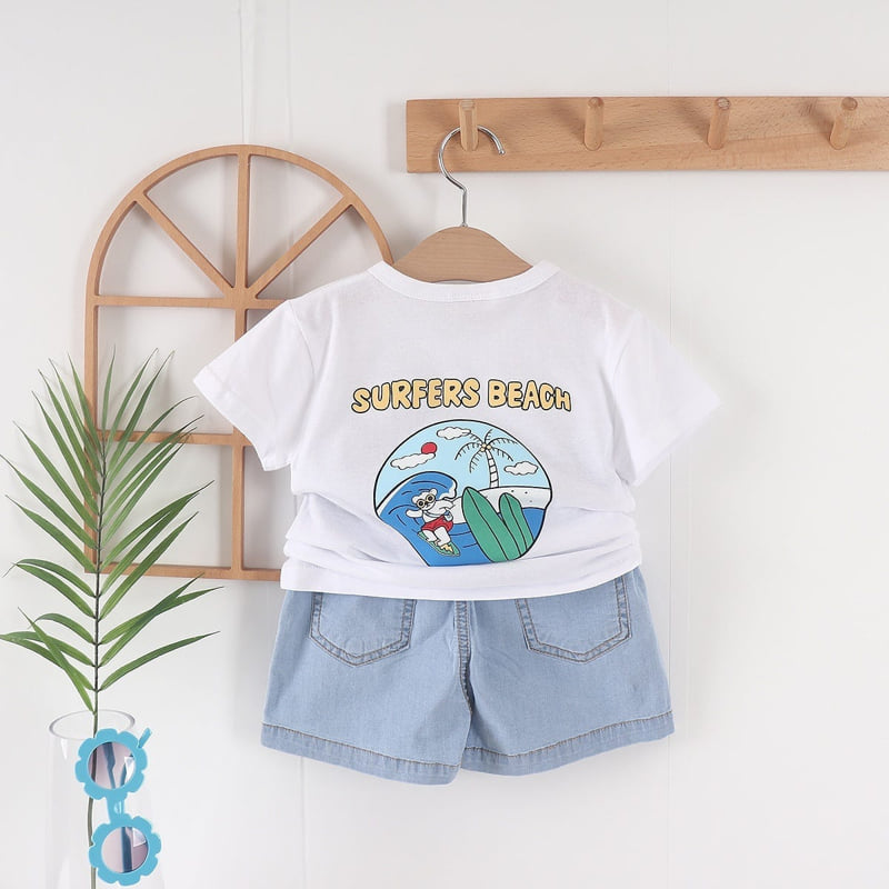 Olive denim - Korean Children Fashion - #prettylittlegirls - Surfing Bear Tee - 8