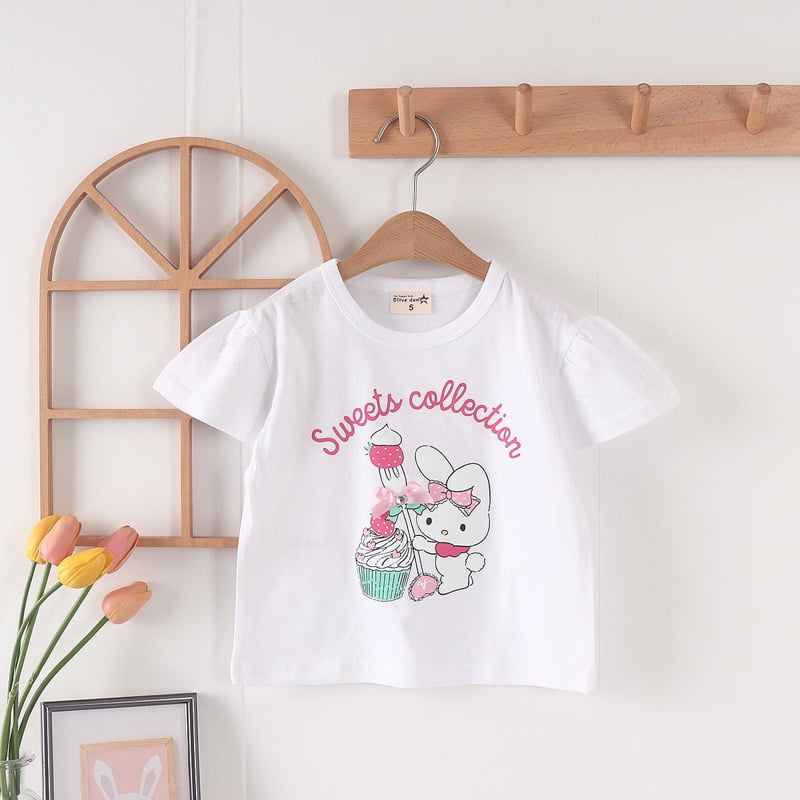 Olive denim - Korean Children Fashion - #prettylittlegirls - Cake Strawberry Rabbit Tee - 3