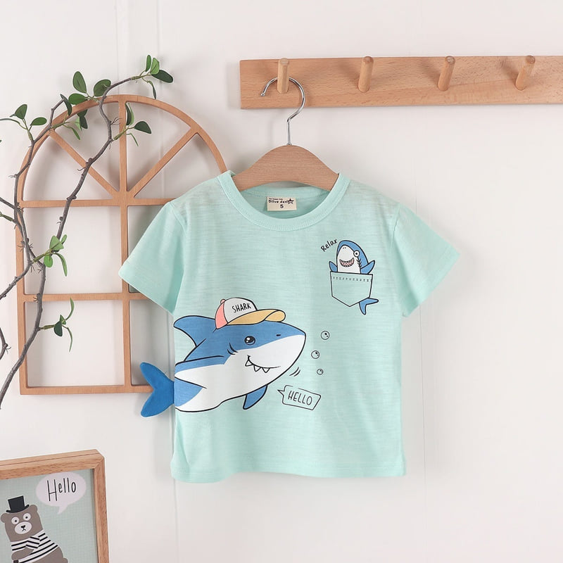 Olive denim - Korean Children Fashion - #stylishchildhood - Shark Tail Tee - 3