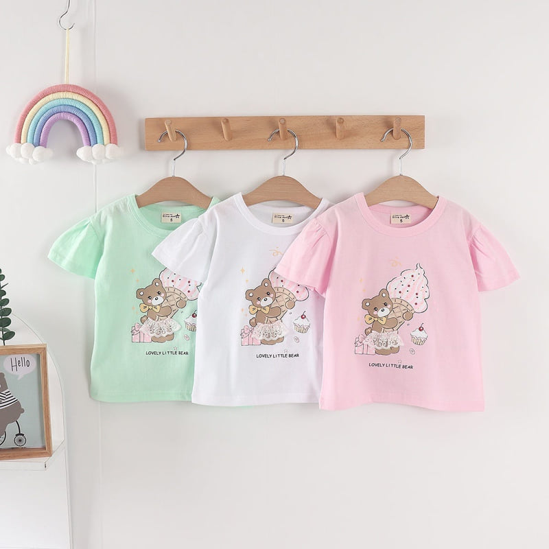 Olive denim - Korean Children Fashion - #stylishchildhood - Mesh Bear Tee