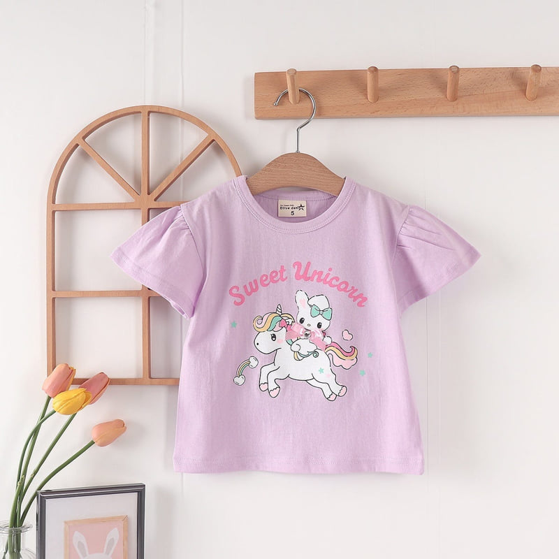 Olive denim - Korean Children Fashion - #stylishchildhood - Rabbit Unicorn Tee - 5