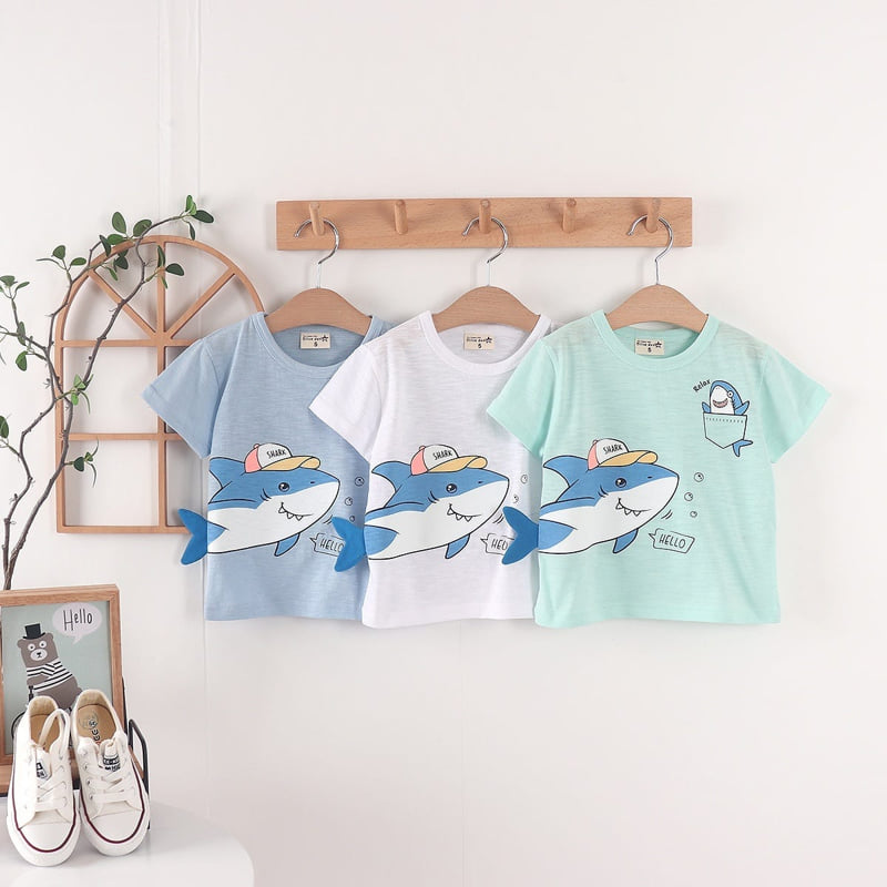 Olive denim - Korean Children Fashion - #todddlerfashion - Shark Tail Tee