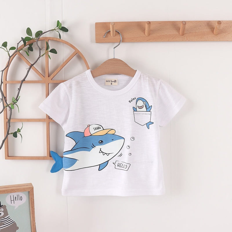 Olive denim - Korean Children Fashion - #toddlerclothing - Shark Tail Tee - 2