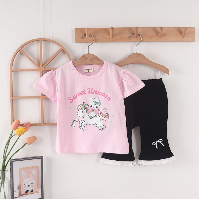 Olive denim - Korean Children Fashion - #todddlerfashion - Rabbit Unicorn Tee - 4