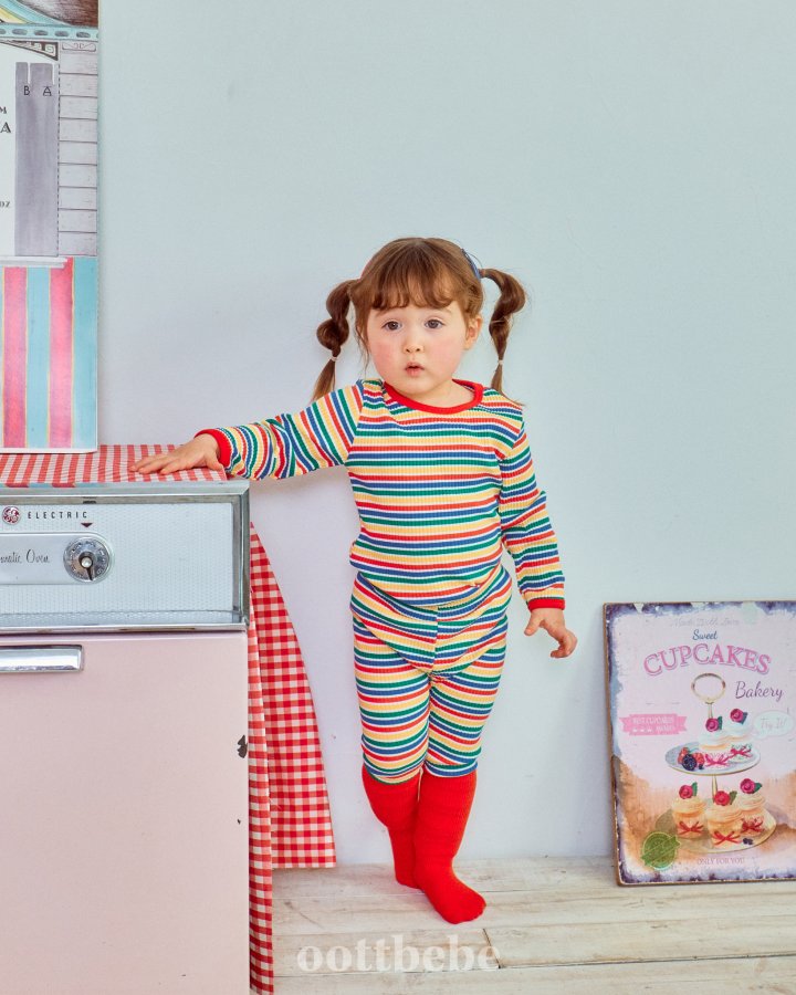 Oott Bebe - Korean Baby Fashion - #babyboutiqueclothing - Rib Rainbow Easywear - 2