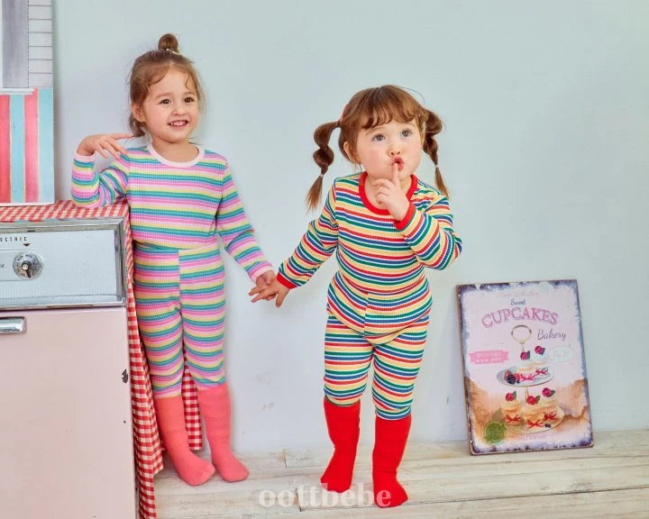 Oott Bebe - Korean Baby Fashion - #babygirlfashion - Rib Rainbow Easywear - 6