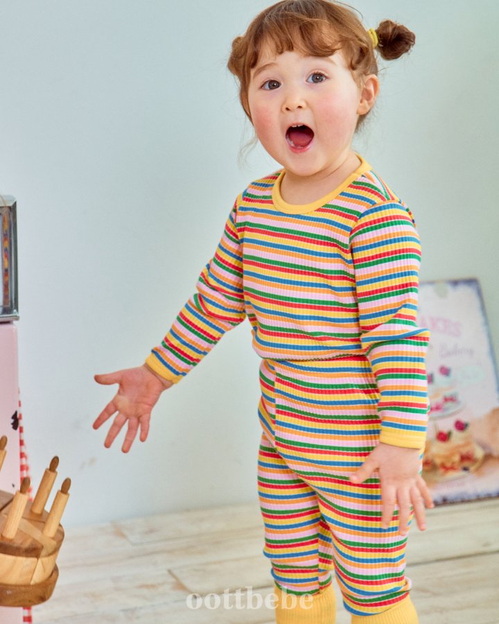 Oott Bebe - Korean Baby Fashion - #babyoutfit - Rib Rainbow Easywear - 11