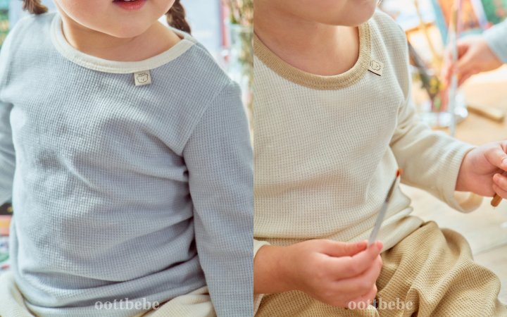 Oott Bebe - Korean Baby Fashion - #babyoutfit - Tone Waffle Top Bottom Set - 7