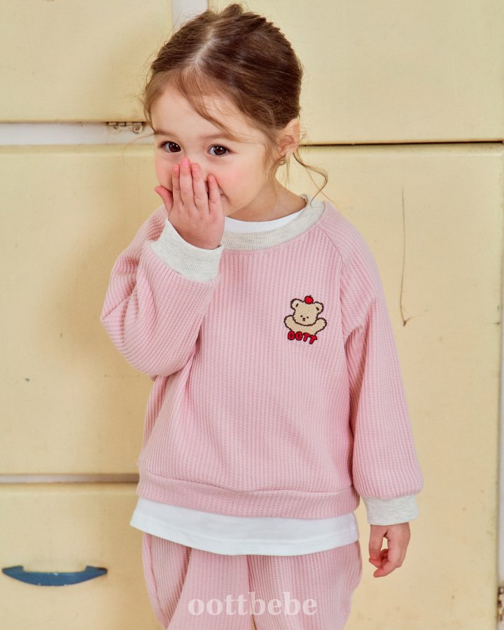 Oott Bebe - Korean Baby Fashion - #babyoutfit - Apple Otti Top Bottom Set - 3