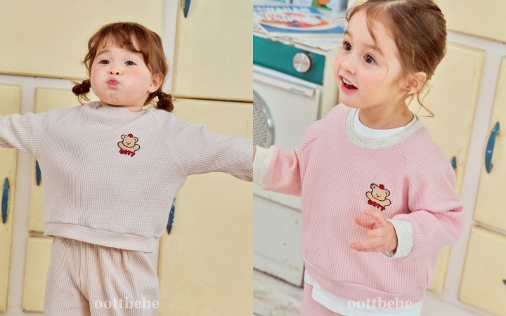 Oott Bebe - Korean Baby Fashion - #babyoutfit - Apple Otti Top Bottom Set - 4