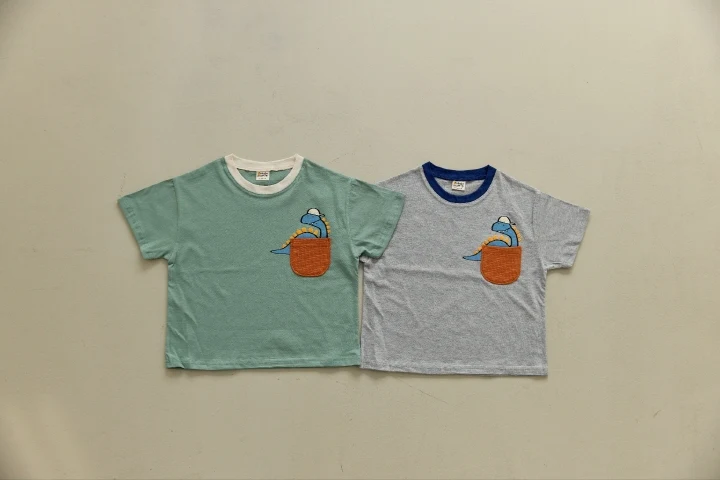 Orange Mom - Korean Children Fashion - #Kfashion4kids - Bubble Dino Pocket Tee