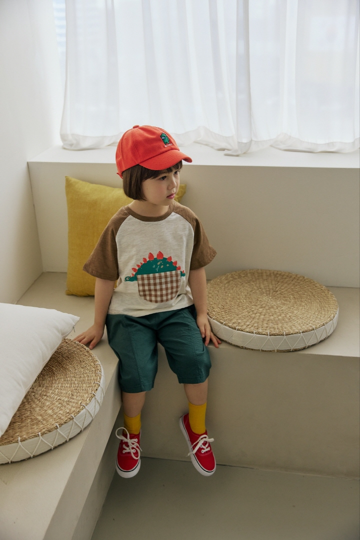 Orange Mom - Korean Children Fashion - #childofig - Check Pocket Dino Tee - 11