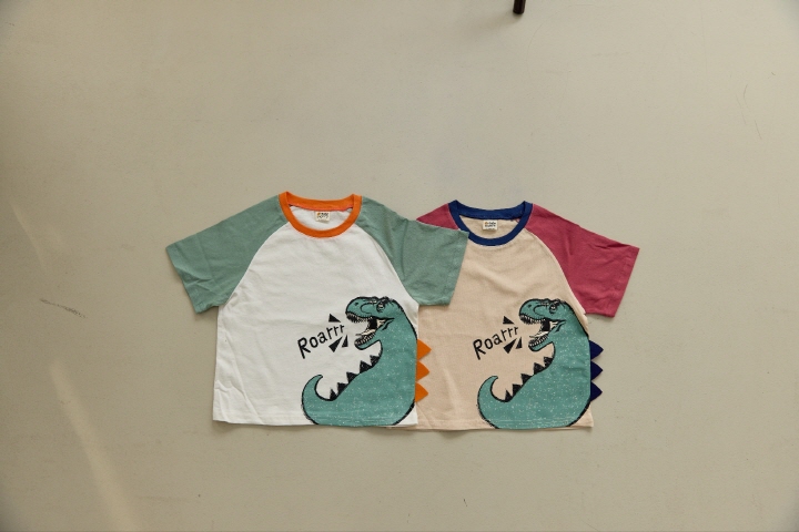 Orange Mom - Korean Children Fashion - #childofig - Horn Dino Raglan Tee