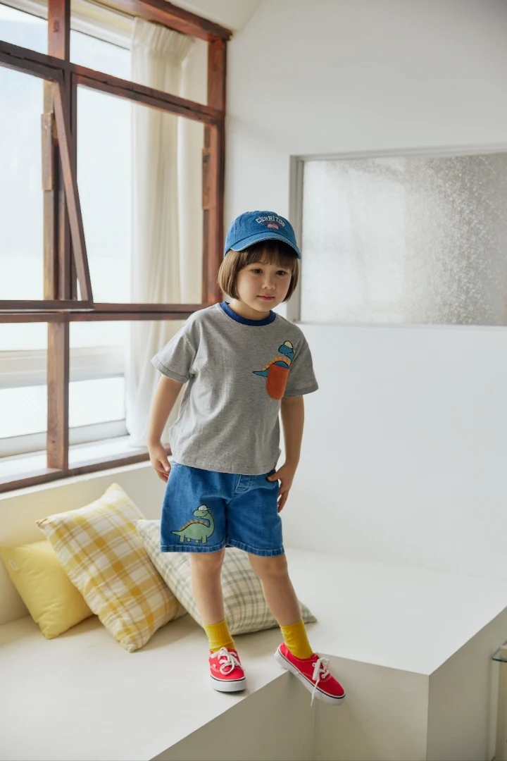 Orange Mom - Korean Children Fashion - #childrensboutique - Bubble Dino Pocket Tee - 10
