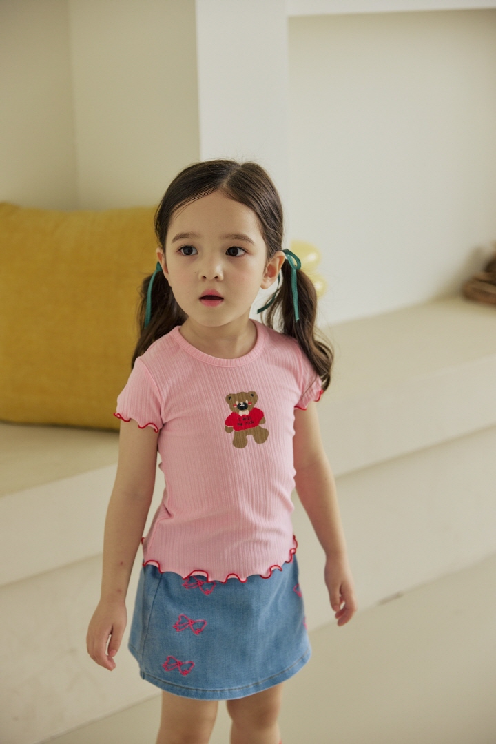 Orange Mom - Korean Children Fashion - #designkidswear - Ribbon Denim Span Skirt Pants - 5