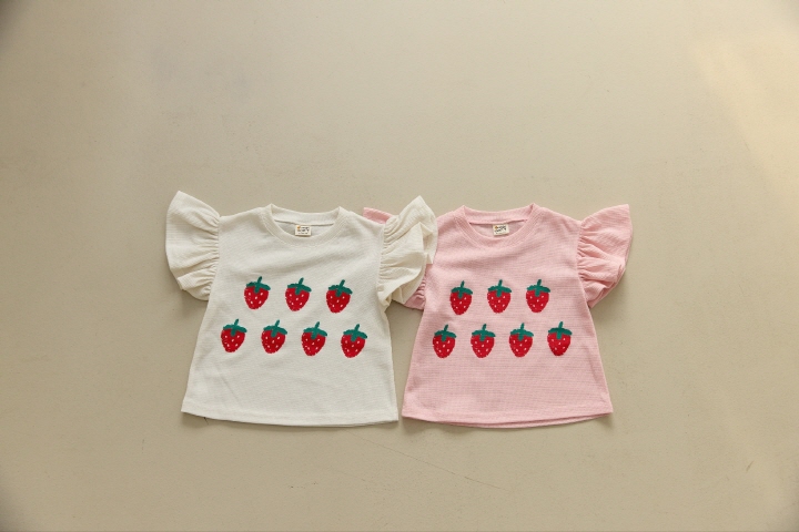 Orange Mom - Korean Children Fashion - #designkidswear - Strawberry Frill Tee