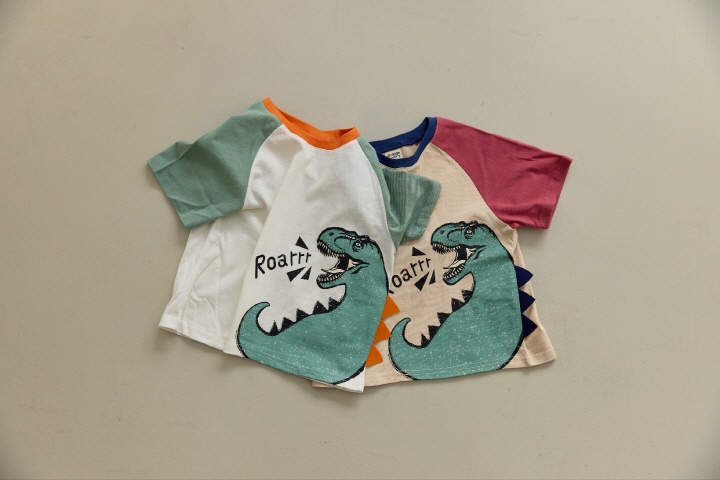 Orange Mom - Korean Children Fashion - #designkidswear - Horn Dino Raglan Tee - 3