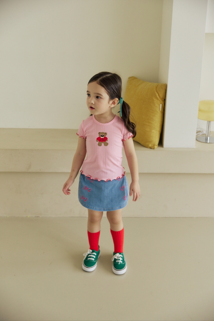 Orange Mom - Korean Children Fashion - #discoveringself - Ribbon Denim Span Skirt Pants - 6
