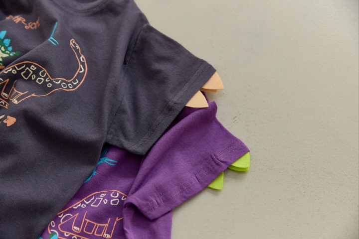 Orange Mom - Korean Children Fashion - #designkidswear - Sleeve Horn Dino Tee - 4