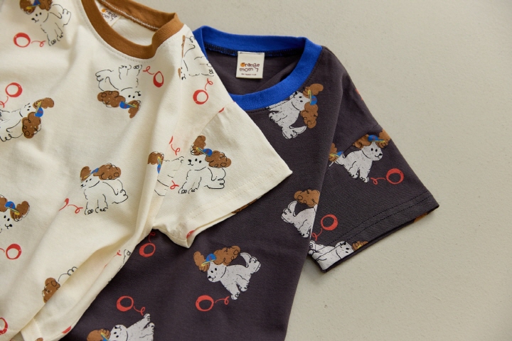Orange Mom - Korean Children Fashion - #discoveringself - Ball Playing Puppy Tee - 4