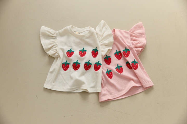 Orange Mom - Korean Children Fashion - #fashionkids - Strawberry Frill Tee - 3