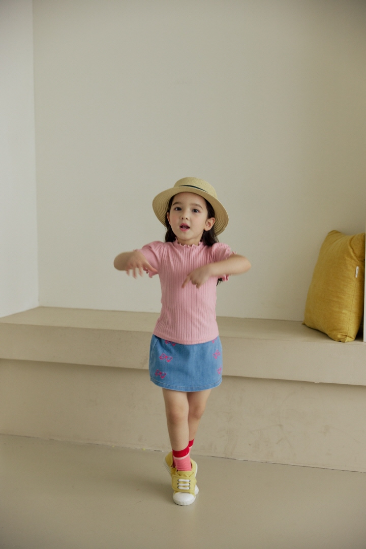 Orange Mom - Korean Children Fashion - #kidsshorts - Ribbon Denim Span Skirt Pants - 8
