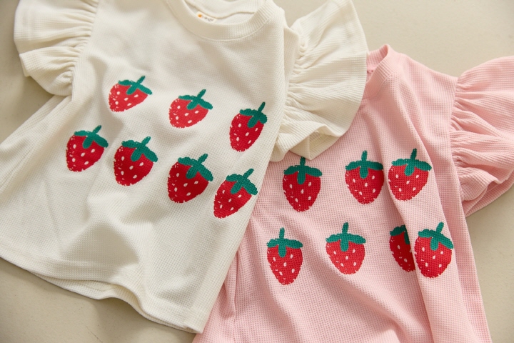 Orange Mom - Korean Children Fashion - #fashionkids - Strawberry Frill Tee - 4