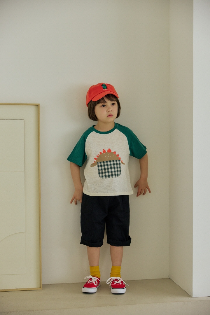 Orange Mom - Korean Children Fashion - #littlefashionista - Check Pocket Dino Tee - 7