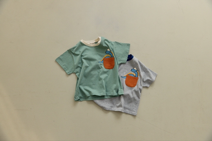 Orange Mom - Korean Children Fashion - #magicofchildhood - Bubble Dino Pocket Tee - 3