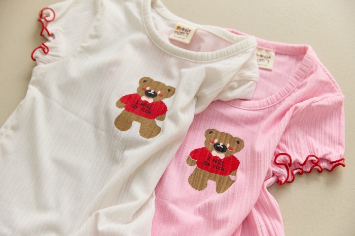 Orange Mom - Korean Children Fashion - #magicofchildhood - Bear Printed Rib Tee - 4