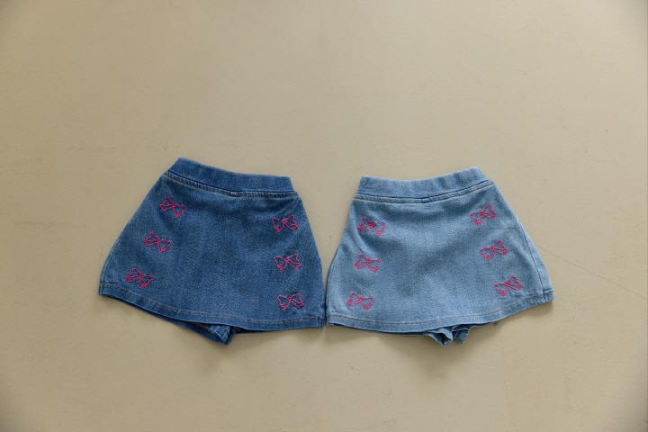Orange Mom - Korean Children Fashion - #prettylittlegirls - Ribbon Denim Span Skirt Pants