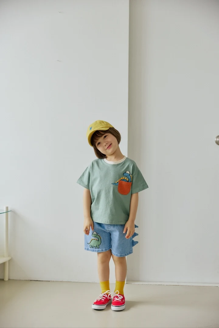 Orange Mom - Korean Children Fashion - #todddlerfashion - Bubble Dino Pocket Tee - 6