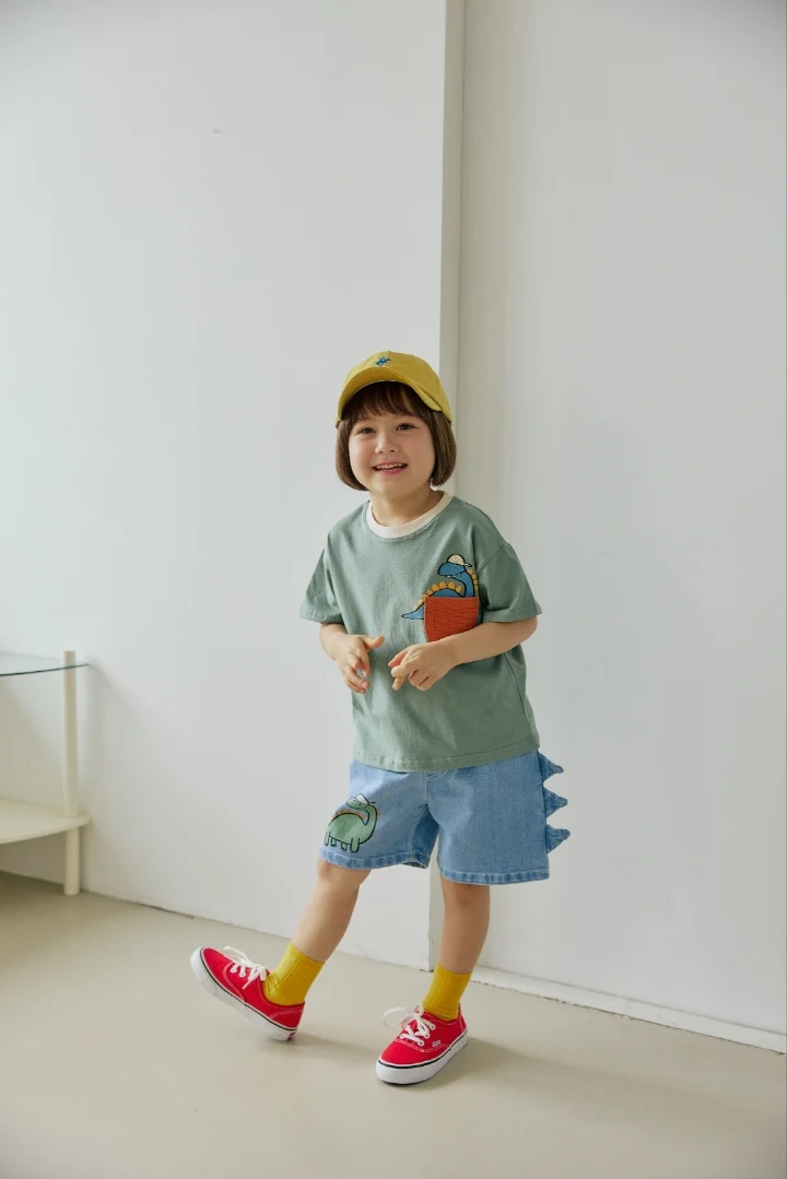 Orange Mom - Korean Children Fashion - #toddlerclothing - Bubble Dino Pocket Tee - 7