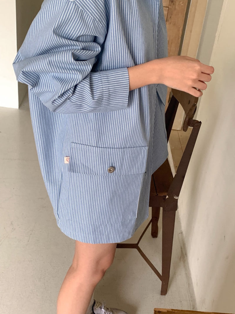 Osense - Korean Women Fashion - #momslook - Together Stripe Denim Work Jacket - 11