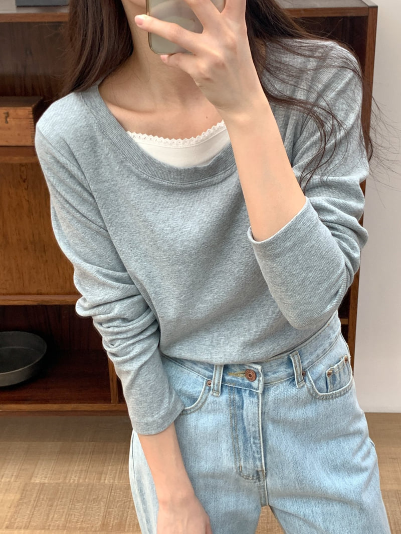 Osense - Korean Women Fashion - #momslook - Some Lace Raglan Tee - 10